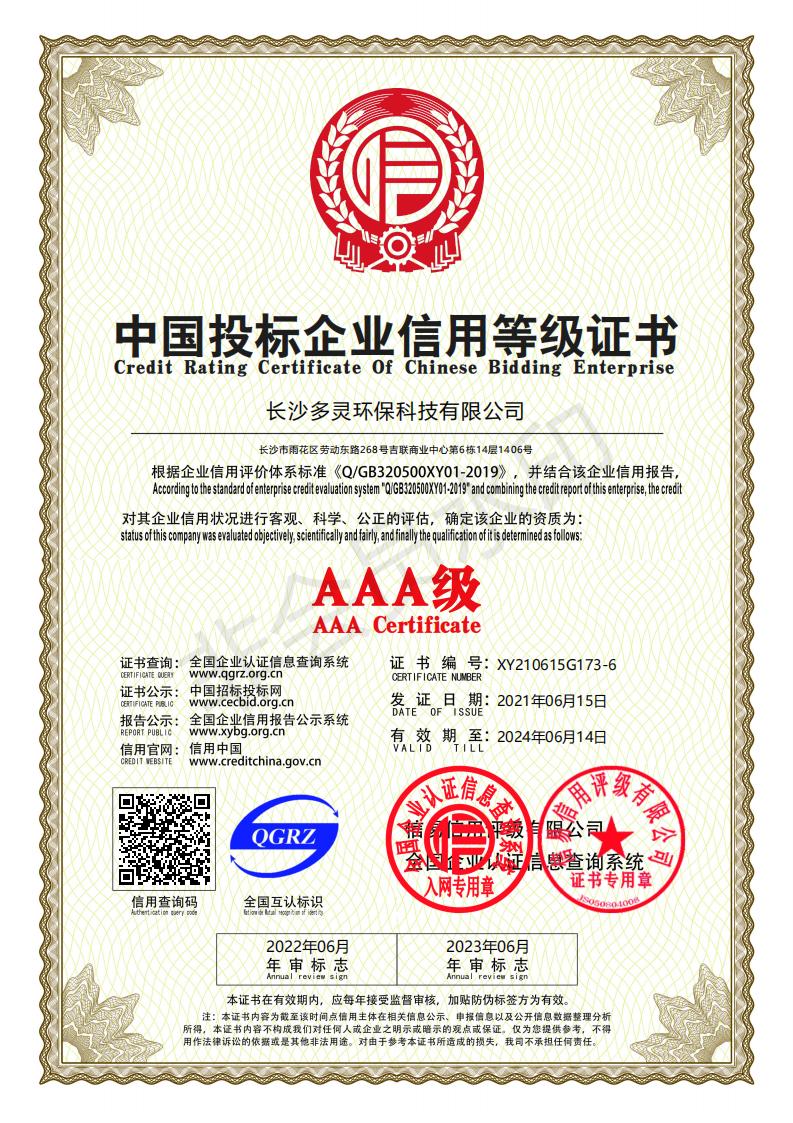 中国投标企业信用等级证书